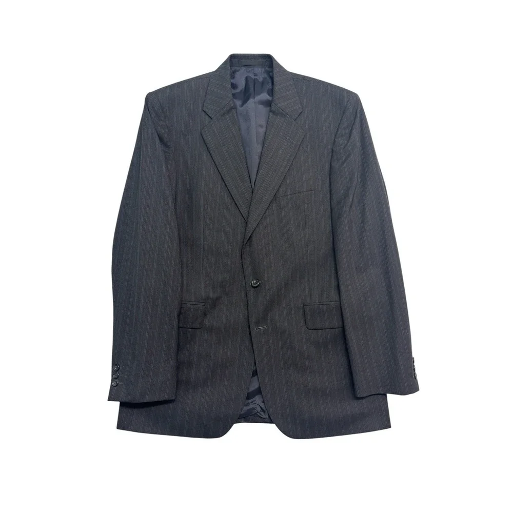 Alexandre London Savile Row 42L 34x32 Black Stripe 2pc‎ Pant Suit Wool Pleated